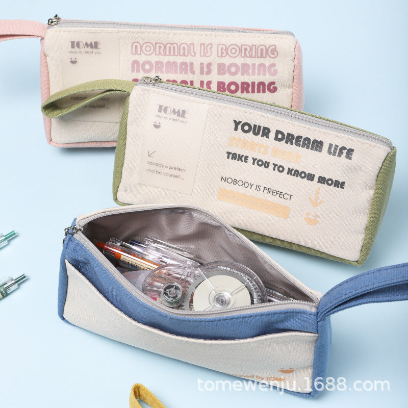 Wholesale Handheld Large Capacity Canvas Pen Bag